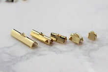 Load image into Gallery viewer, 10pcs Ribbon Crimp End Caps, Ribbon Pinch Clasp 14K Gold Plated, 6mm,10mm,13mm,20mm,25mm, Jewellery Making Findings ZZ064