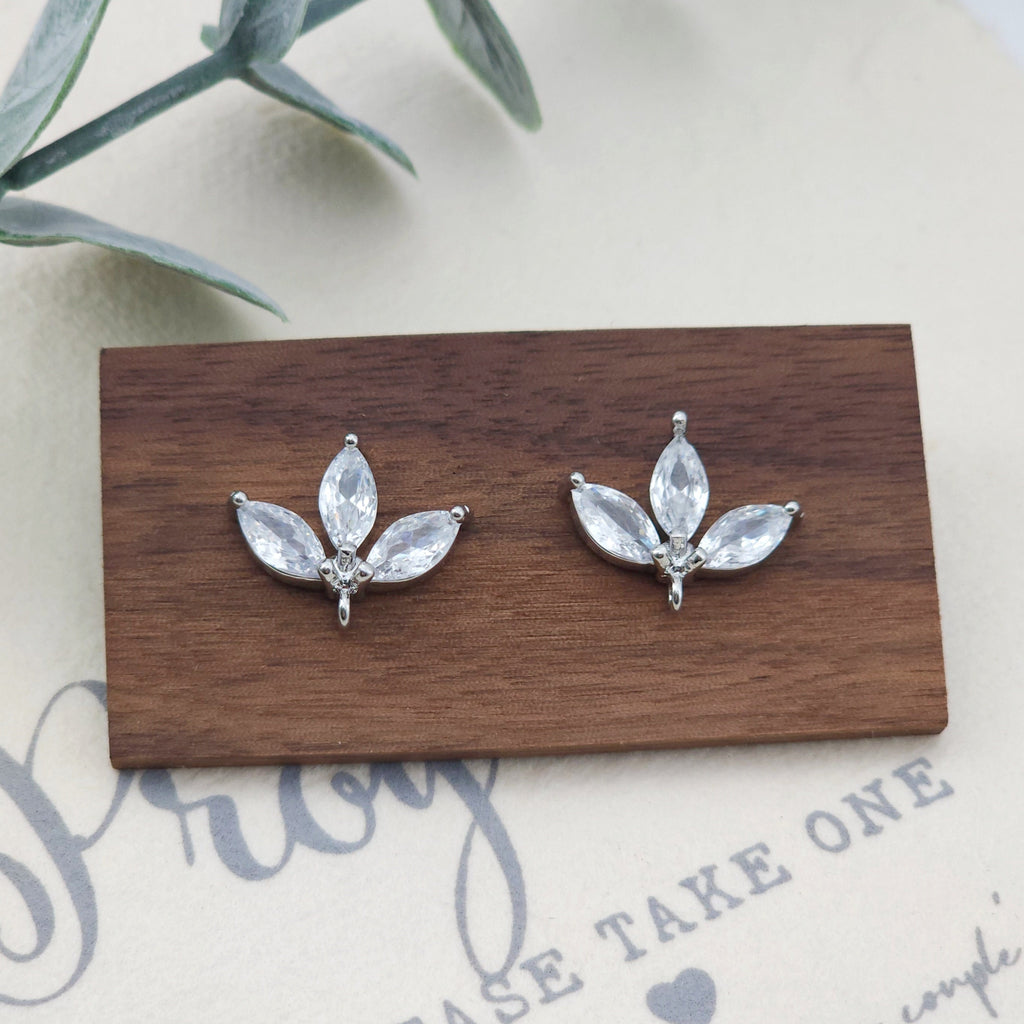 Fan-shaped  CZ Earring Post With Loop, S925 Silver Pin Nickel Free Post, 18K gold Plated, Sector Hypoallergenic Earring Findings ZX178