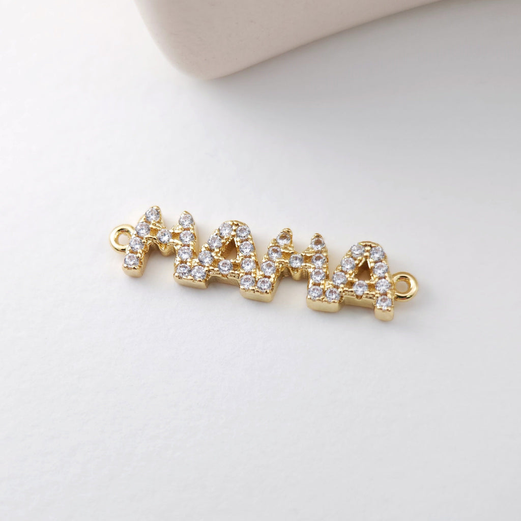 Cubic MAMA Connector, 18K Gold Plated Micro CZ Pave Connector Charm, Necklace Making Findings, Jewelry Finding Gift for Mom S1125