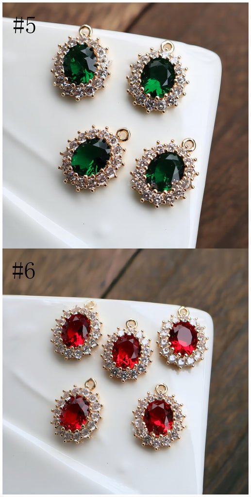 10pcs CZ charms, Cubic Zircon Crystal Pendant, Bracelet Necklace Pendant, 14K Real Gold Plated, Jewelry Findings HL119-F081