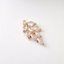 Load image into Gallery viewer, CZ Pave Leaf Charm, Cubic Pendant, Earring Connectors, Real Gold Plated Brass Earring Charms, Jewelry Findings D0070