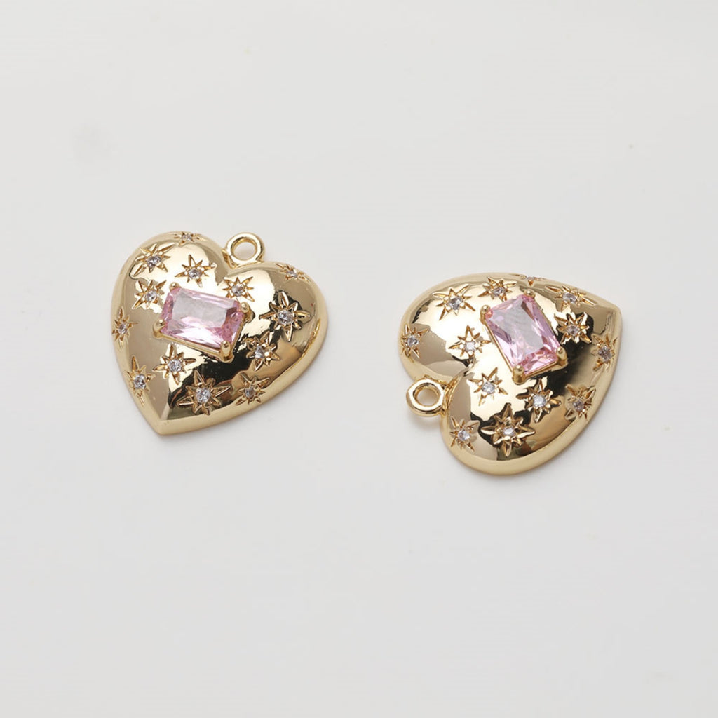 Heart Charms, Cubic Zirconia Pave Charm, 18K Gold/Silver Plated CZ Pave Love Pendant, Necklace Making Pendants, Jewelry Findings JG034