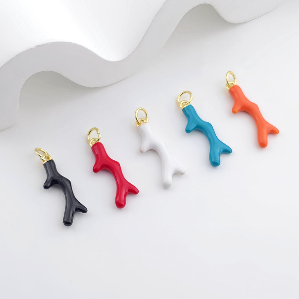 Enamel Marine Life Charms, Coral Pendant, Gold Plated Charms, Bracelet Making, Jewelry Findings S1293