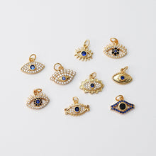 Load image into Gallery viewer, Cubic Evil Eye Charm, 18K Gold Plated Micro CZ Pave Eye Collection Pendant Necklace Making Charm, Jewelry Findings S20221