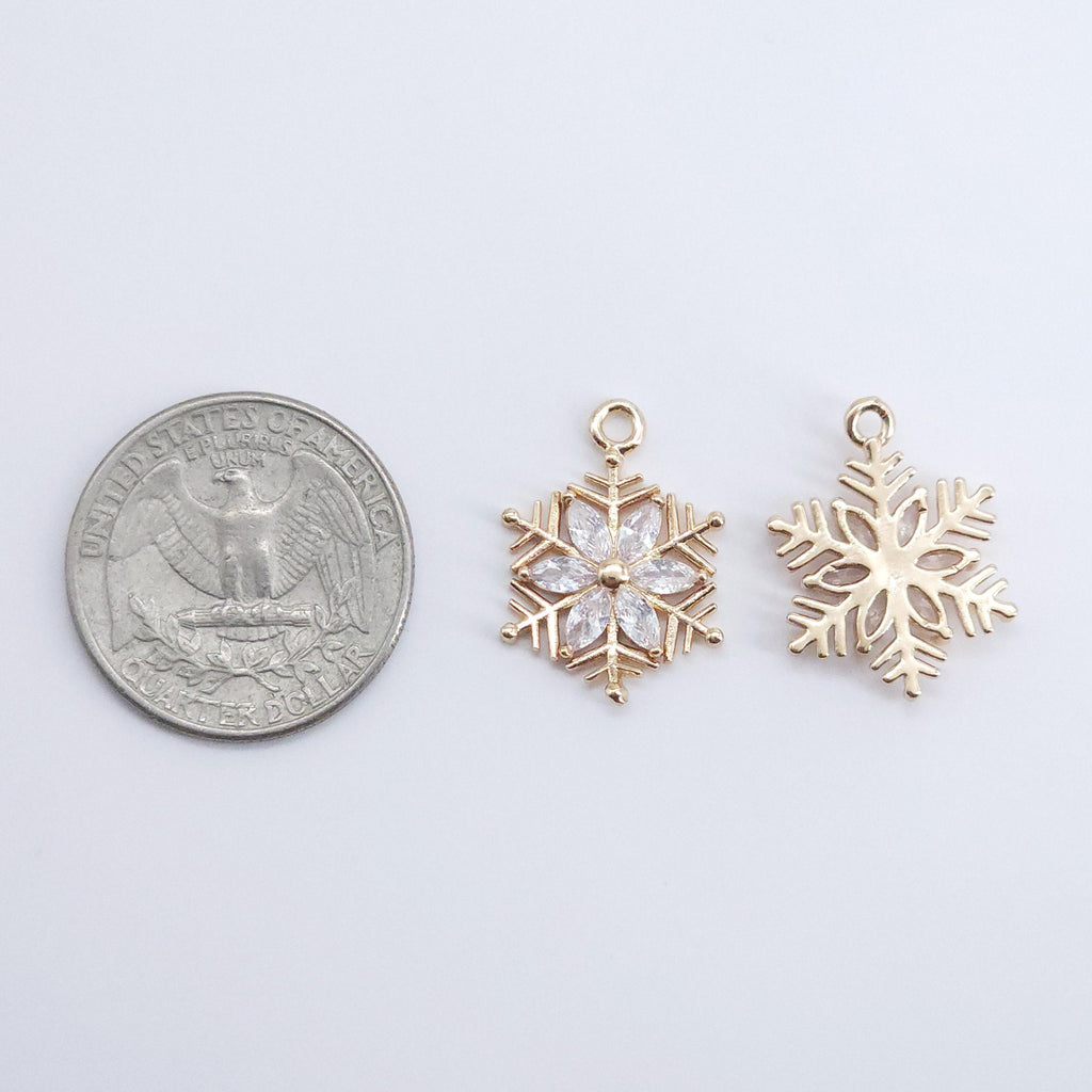 Snowflake Charm, Cubic Zircon Crystal Snowflake Pendant, CZ Earring Charms,  Real Gold Plated  Earring Charms, Jewelry Findings ZR012-F043