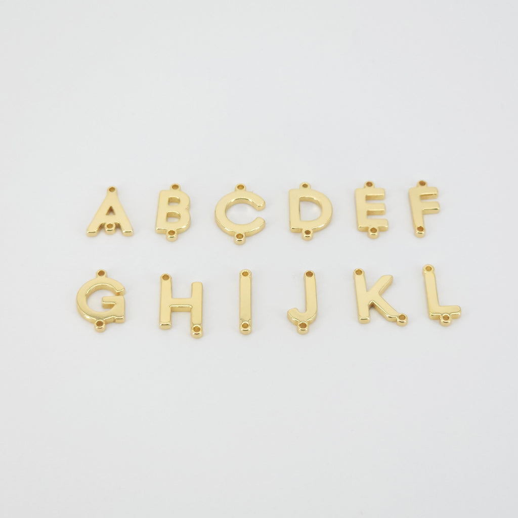 Cuentas con letras del alfabeto en oro brillante de 18 quilates, cuentas con iniciales, dijes de letras, huecos de doble cara, cuentas con iniciales para collar y pulsera S20682