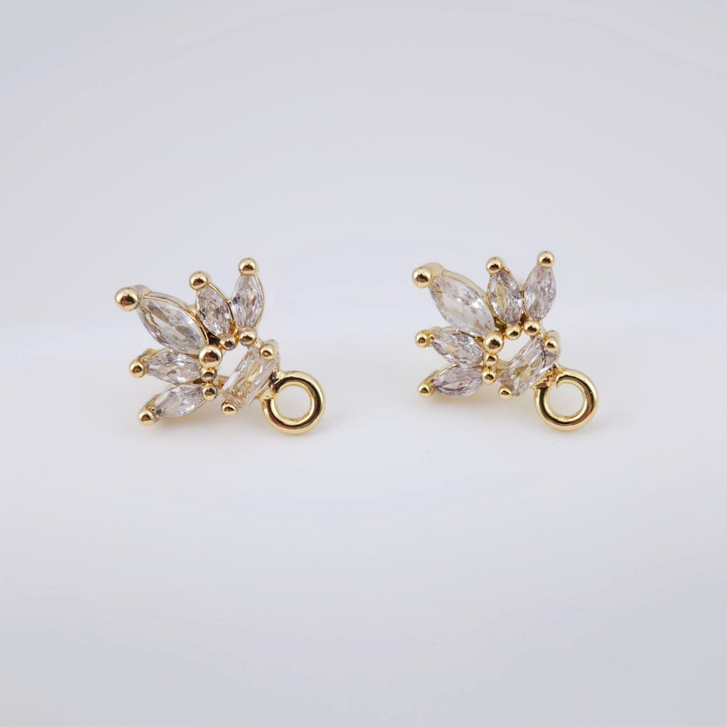 أقراط على شكل ورقة من الزركونيا المكعبة، مطلية بالذهب مع حلقة، مضادة للحساسية، أدوات يدوية الصنع، لوازم صنع الأقراط بنفسك D0025