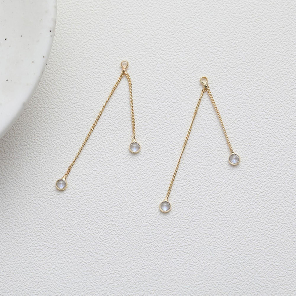 Gold Chain Tassel Pendant, CZ Pave Chain Charm, Cubic Zirconia, 18K Gold Plated Earring Chain Pendant, Earring Findings JG041