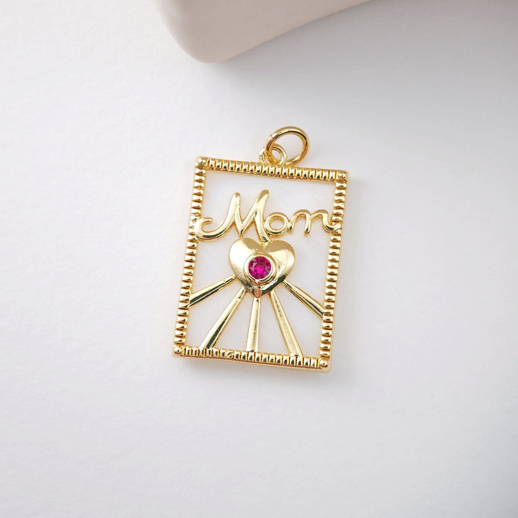 Mom Charm, 18K Gold Plated, CZ Pave, Mama Pendant, Necklace Making Findings, Jewelry Finding Gift for Mom S1127