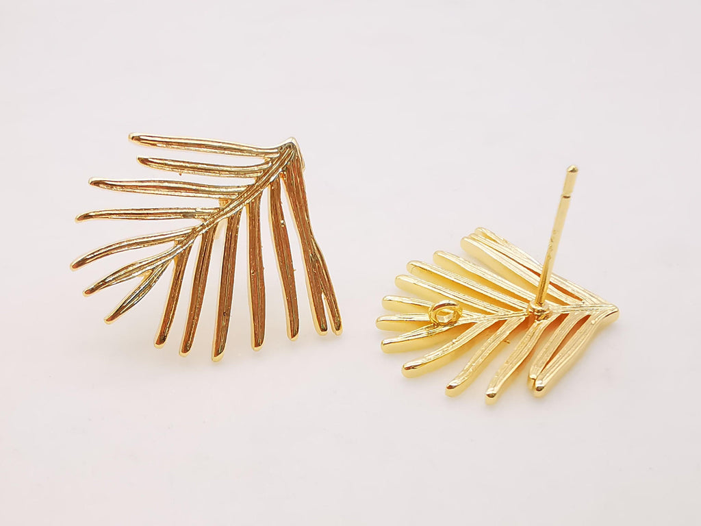 10pcs Gold Fir leaves Earring Post With Loop, S925 Silver Ear Pin Nickel Free Earrings, Ear Stud Loop, Hypoallergenic Earring Findings Z023