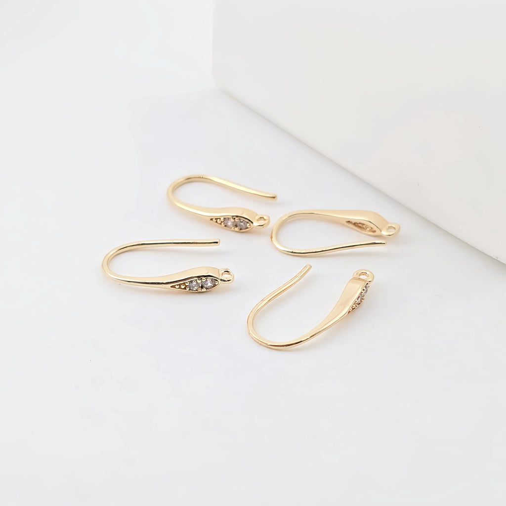 14K Gold Plated Ear Wires, Cubic Pave Earring Hooks, Nickel Free, Fish Hooks, Ear Wires for Jewelry Making ZX299