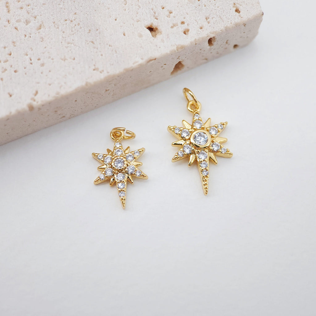 North Star Charms,  Crystal Cubic Pave Star Pendant, 18K Gold Plated, Necklace Making Star Charms, Jewelry Findings S319