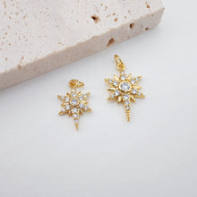 Load image into Gallery viewer, North Star Charms,  Crystal Cubic Pave Star Pendant, 18K Gold Plated, Necklace Making Star Charms, Jewelry Findings S319