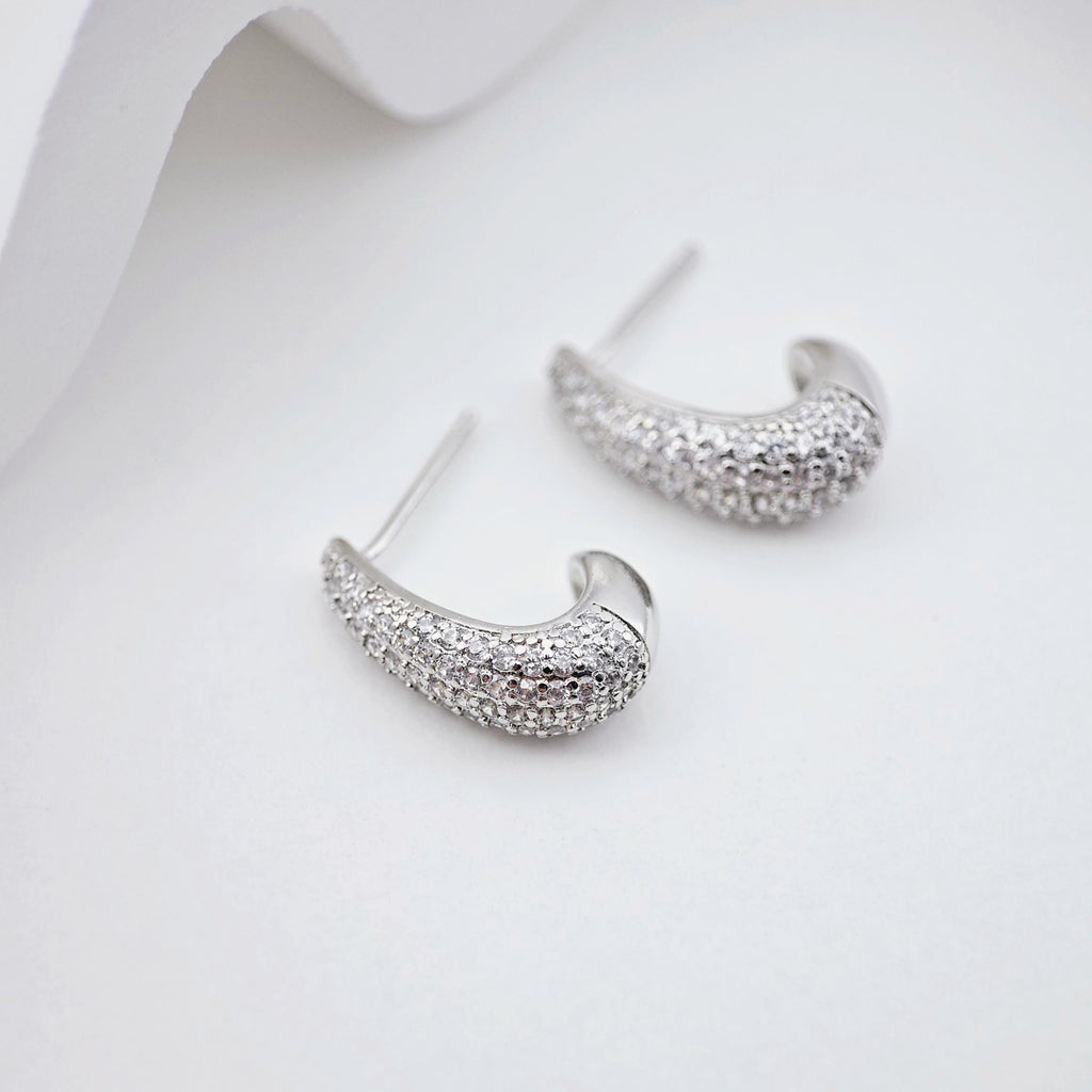 18K Gold Oval Post, CZ Pave, 18*6.4mm, Stud Earring Nickel Free, Hypoallergenic Earring Findings S1243