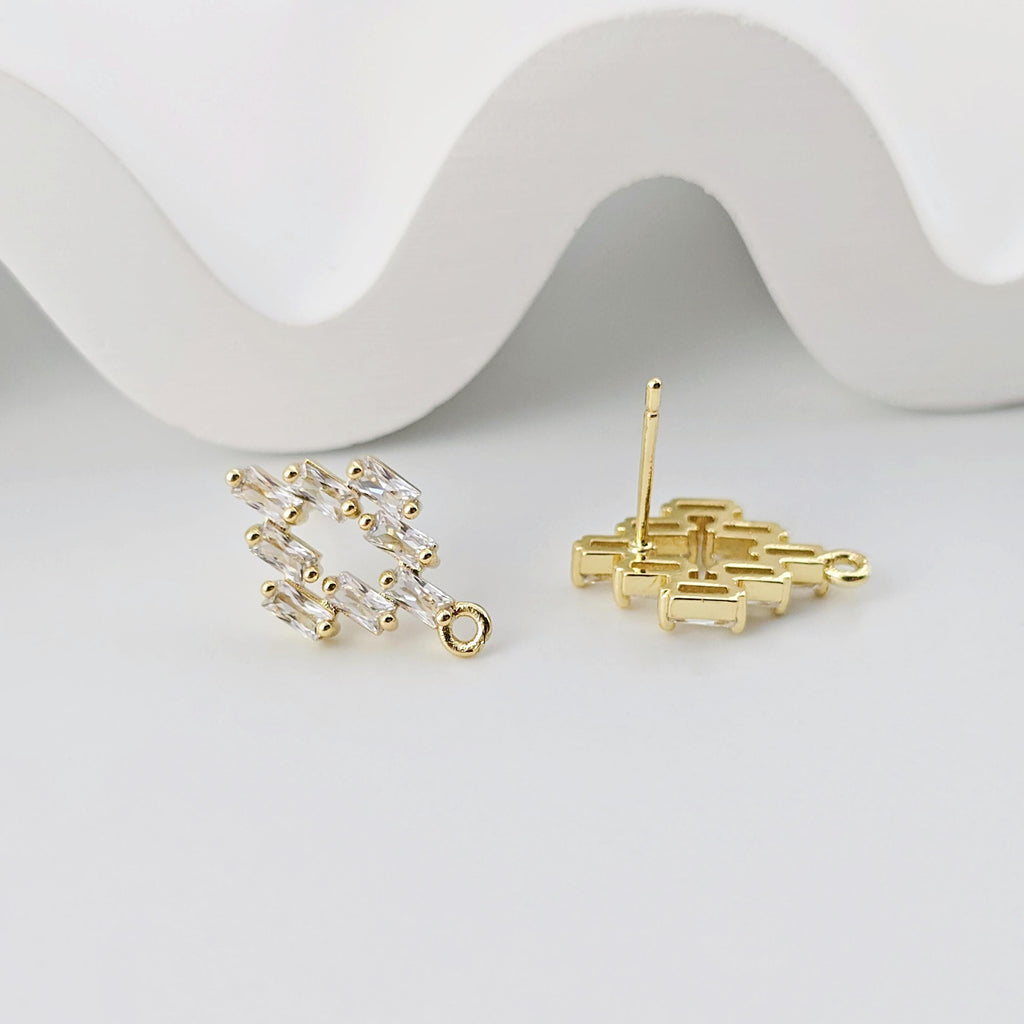 أقراط على شكل معين من الزركونيوم المكعب، مطلية بالذهب، مزودة بحلقة، مضادة للحساسية، مصنوعة يدويًا، أدوات صنع أقراط بنفسك D0264