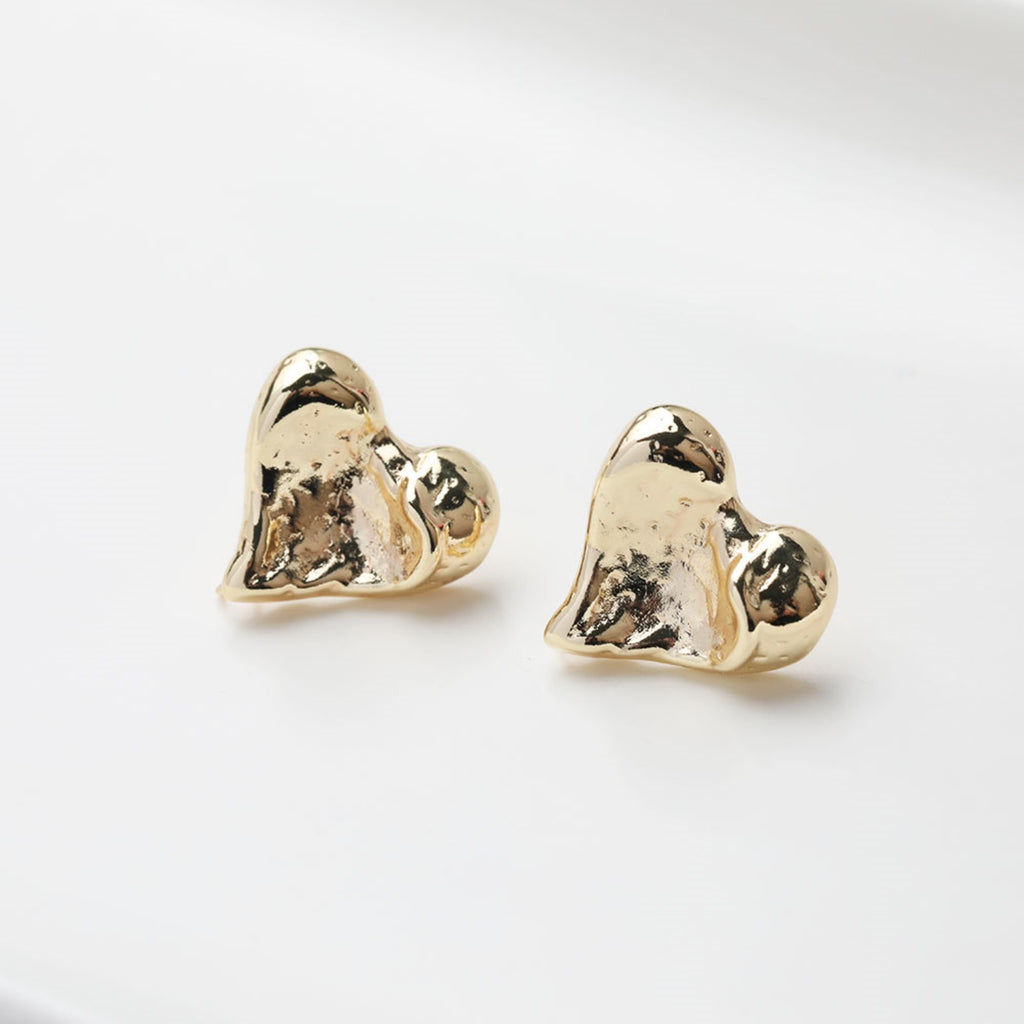 Gold Heart Earring Post, 14K Gold Nickel Free Earrings, S925 Silver Ear Pins, 17.8*17.7mm, Heart Shape Ear Stud with Loop GZ509-D0449