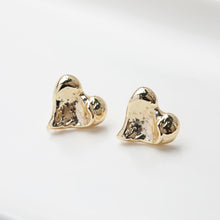 Load image into Gallery viewer, Gold Heart Earring Post, 14K Gold Nickel Free Earrings, S925 Silver Ear Pins, 17.8*17.7mm, Heart Shape Ear Stud with Loop GZ509-D0449