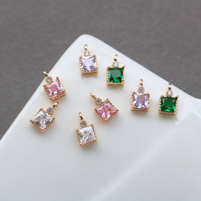 10pcs Square Charm, Cubic Zircon Crystal Pendant, Real Gold Plated Brass Earring Charms, Jewelry Findings HL088-F117