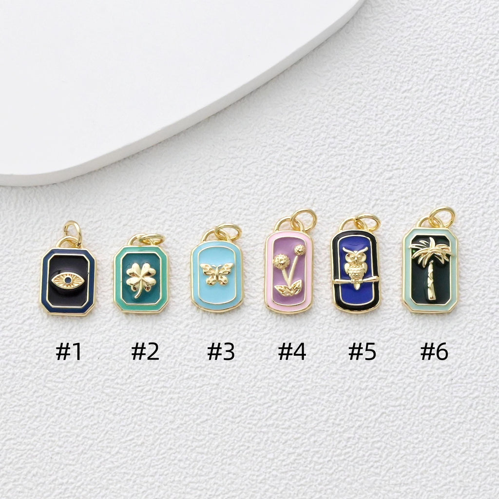 Enamel Card Charms Collections, Evil Eye, Flower Pendant, Owl Pendant , 18K Gold Plated, Necklace Making Charms, Jewelry Findings S1373