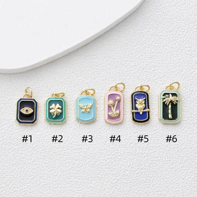 Enamel Card Charms Collections, Evil Eye, Flower Pendant, Owl Pendant , 18K Gold Plated, Necklace Making Charms, Jewelry Findings S1373