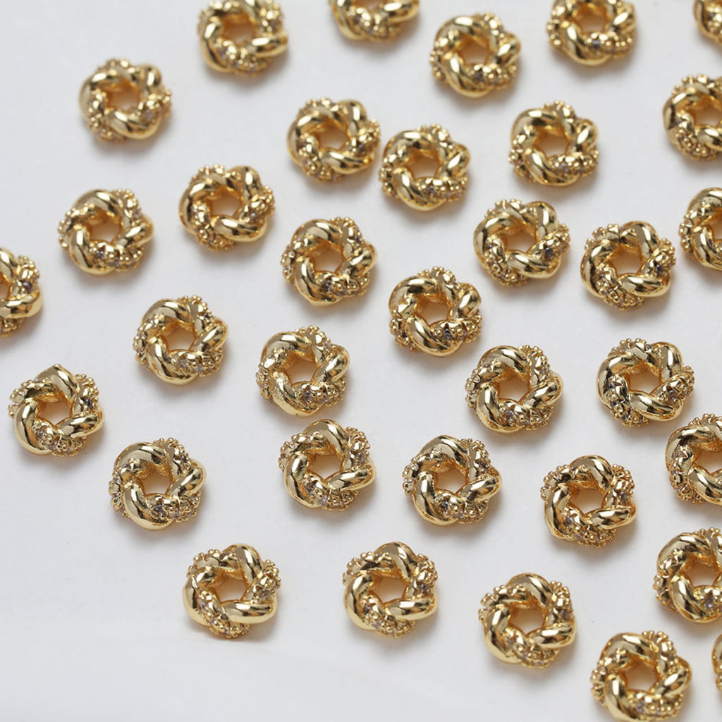 Flat Circle Twist Spacer Beads, CZ Pave Beads, 14K Gold Plated, Dainty Earring Making Beads, Jewelry Finding GZ357