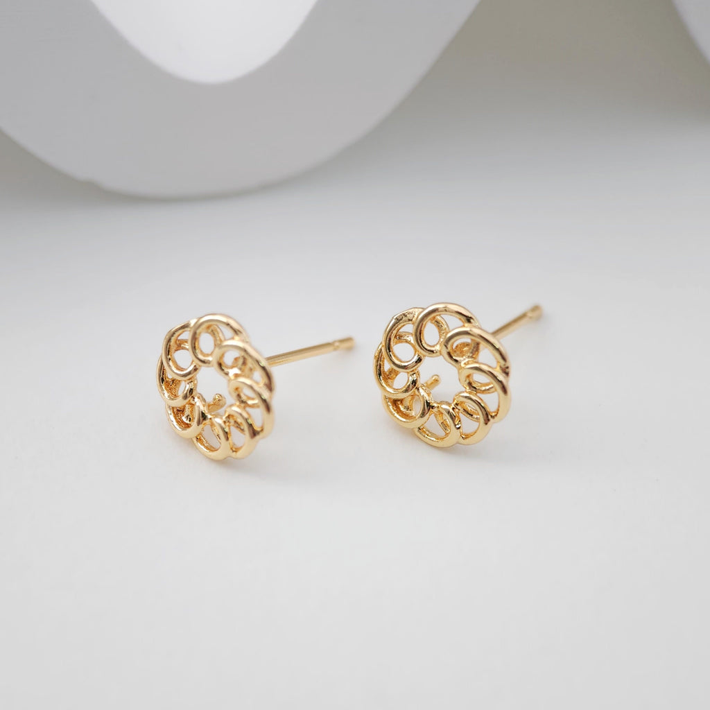 Round Line Post With Loop, 18k Gold Chain Round Stud Earring Nickel Free, Hypoallergenic Earring Findings ZX185