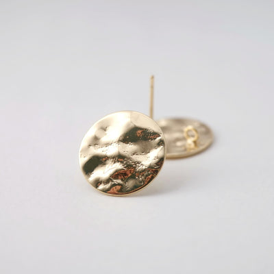 10pcs 14K Gold Round Hammered Post With Loop, Round Stud Earring Nickel Free, 15mm, Hypoallergenic Earring Findings Z082