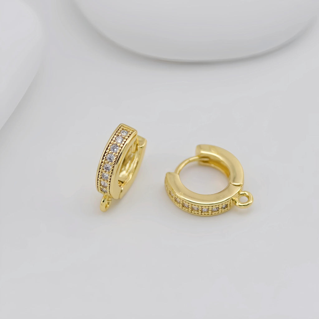 Cubic Zirconia Ear Hoops Multicolor Pave Crystal , 12.5mm, 18K Gold Plated Leverback Earrings, Huggie Hoops Earring D0558