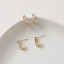 Cargar imagen en el visor de la galería, Pendientes en forma de C con pasador y aro, chapados en oro de 14 quilates y plata de ley 925, sin níquel, con pavé de piedra cúbica, accesorios para pendientes bb086