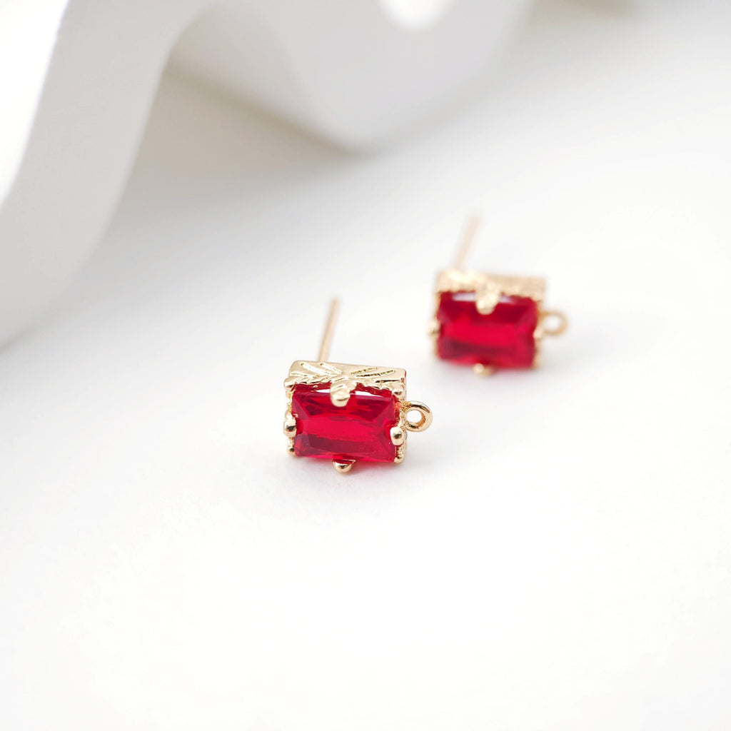 2pcs Rectangular Ear Post with Loops, 5 Colors Gemstone, Nickel Free, CZ 18K Gold Plated Stud Earring Finding D0226