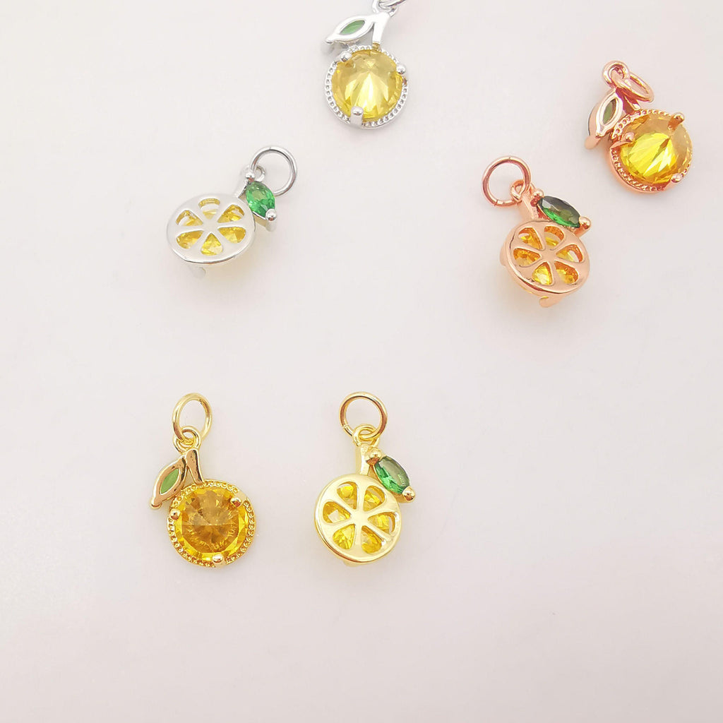 10PCS 6x10mm Lemon Charms, 18K Gold Plated Cubic Pave Charms, Fruit Pendant,  Necklace charms, Jewelry Findings S611