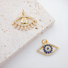 Load image into Gallery viewer, Cubic Evil Eye Charm, 18K Gold Plated Micro CZ Pave Eye Collection Pendant Necklace Making Charm, Jewelry Findings S20223
