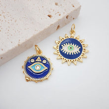Load image into Gallery viewer, Dark Blue Enamel Evil Eye Charm, 18K Gold Plated Sun Eye Pendant, 19mm, Necklace Making Charm, Jewelry Findings S1073