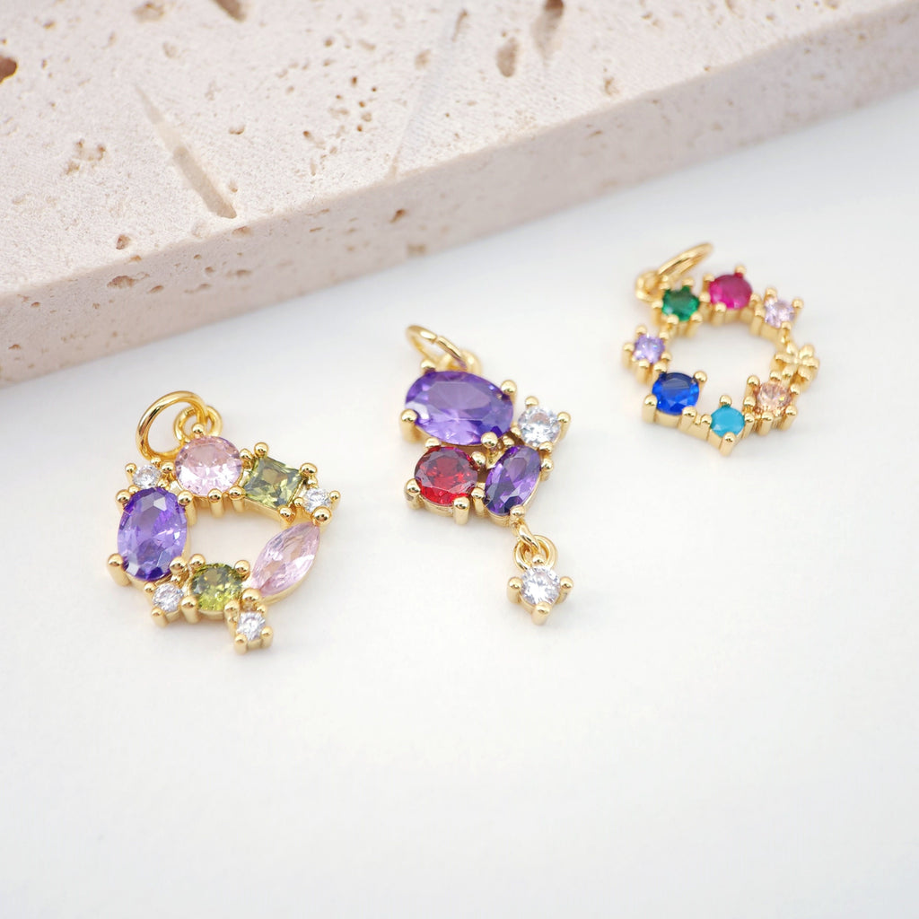 Rainbow Circle Pendant, Pave CZ Charm, 18K Gold Pendant, Bracelet Necklace Making, Gold Plated Jewelry Findings S20586