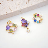 Rainbow Circle Pendant, Pave CZ Charm, 18K Gold Pendant, Bracelet Necklace Making, Gold Plated Jewelry Findings S20586