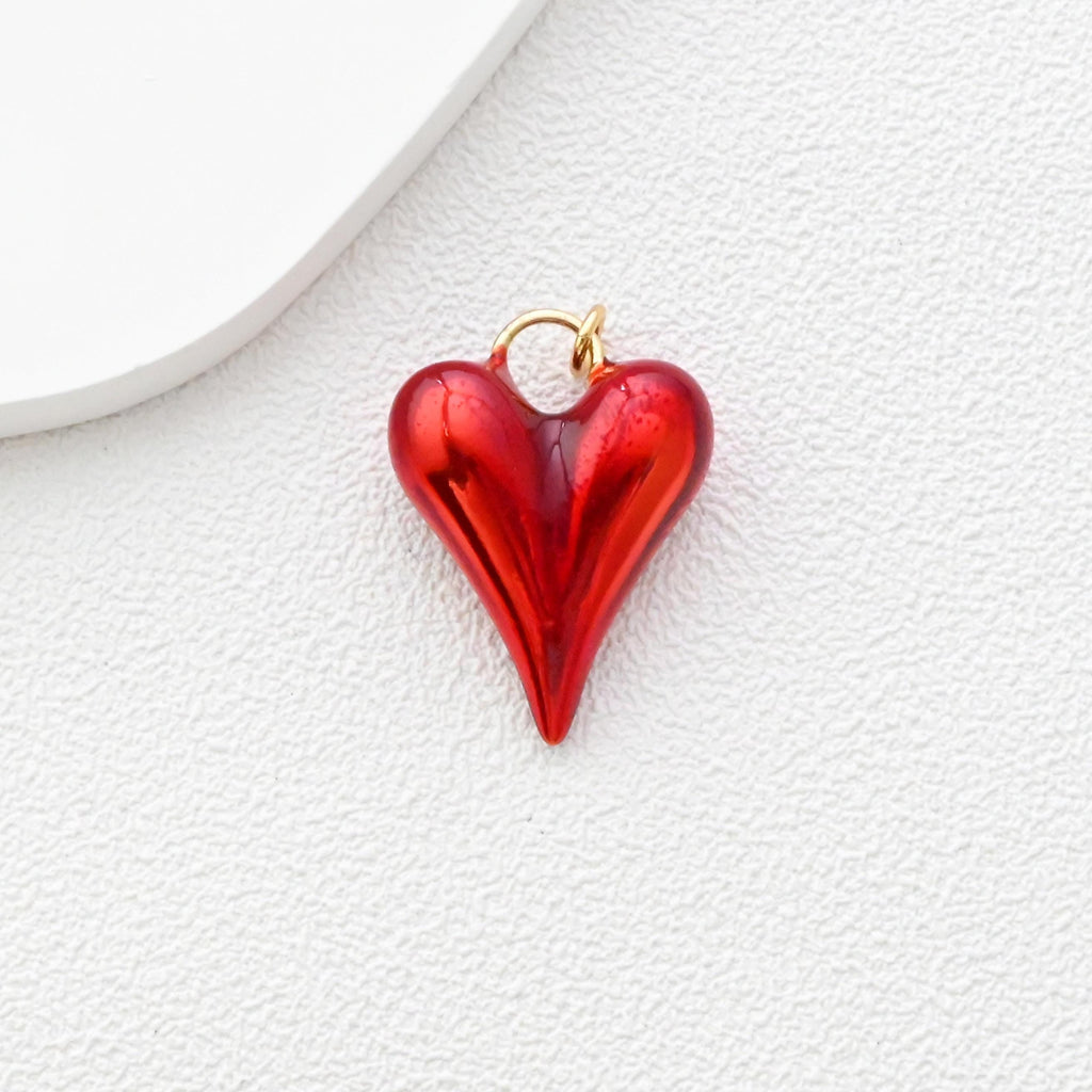 Red Heart Charms, 18K Gold Plated, 3D Love Pendant, Necklace And Bracelets Making Pendants, Jewelry Findings S1351