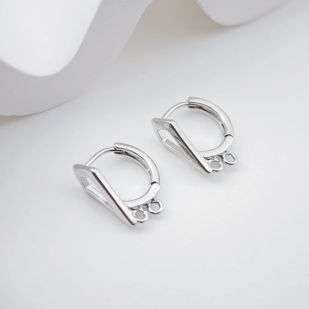 Geometric English lock with Two loops, Gold/Rhodium Plated Earring hoop, Hypoallergenic, DIY Handmade Earring Findings Supplies D0093