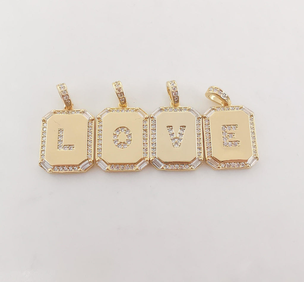 Cubic Alphabet Letter Card Charm, 18K Gold Plated CZ Micro Pave Initial Pendant, 25mm, Necklace Bracelet Earring Making S20312
