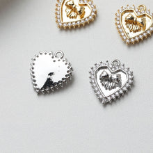 Load image into Gallery viewer, Gold Heart Pendant, CZ Pave, Bow Tie Pendant, Heart Charm for Necklace Making, Jewelry Findings GT041
