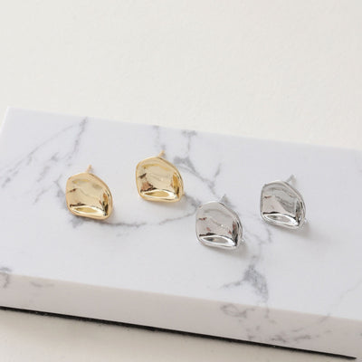 Hammered Irregular Earring Post, S925 Silver Pin, CZ Pave, Nickel Free Earrings, Irregular Shape Ear Stud with Loop JJ026-CX012