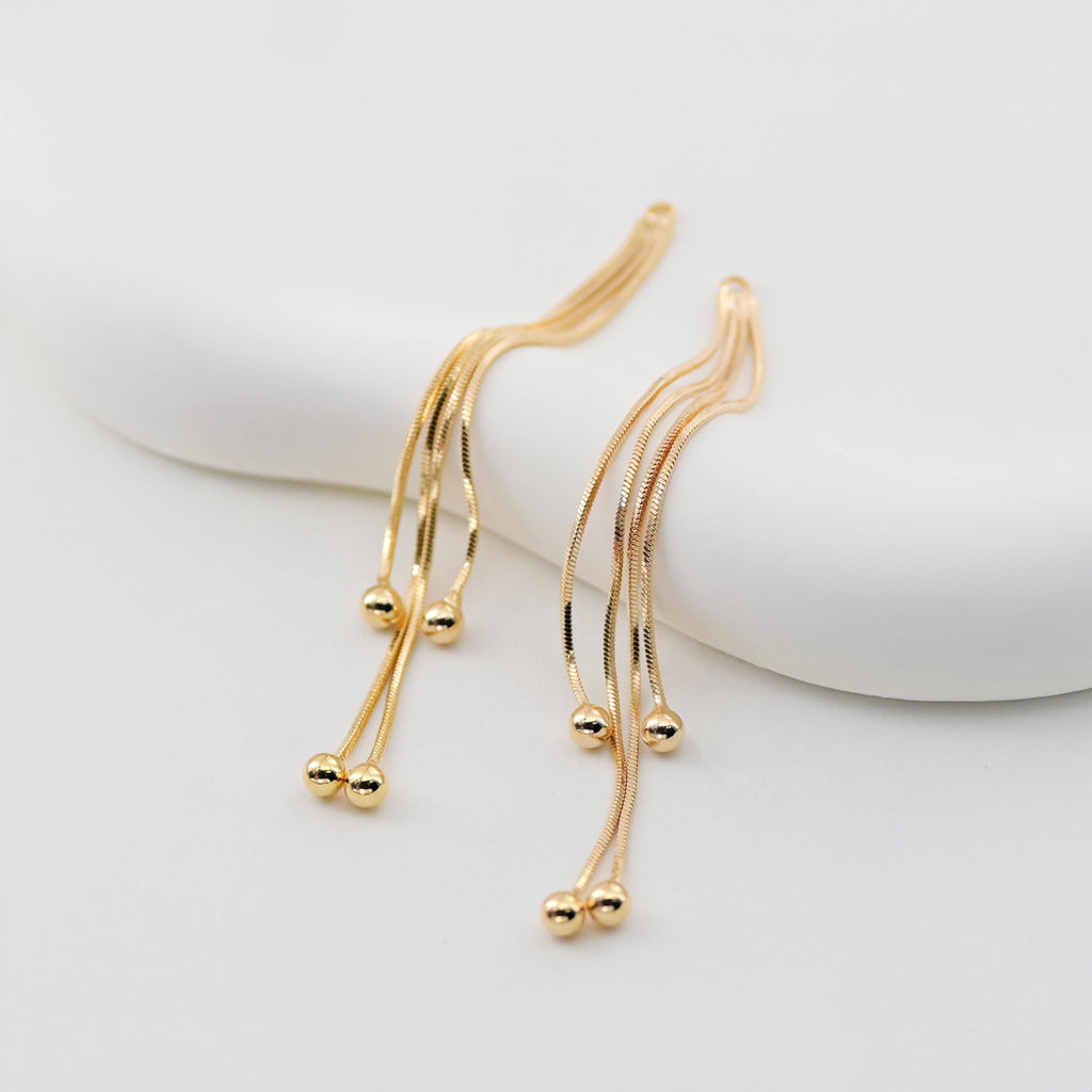10pcs Gold Chain Tassel Pendant, Gold Beads Snake Chain Charm, 18K Gold Plated Earring Chain Pendant, Earring Findings ZX086