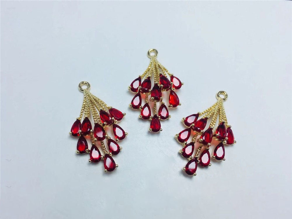 CZ Pave Leaf Charm, Cubic Zircon Crystal Leaf Pendant, CZ Earring Charms,  Real Gold Plated  Earring Charms, Jewelry Findings ZR007-F044