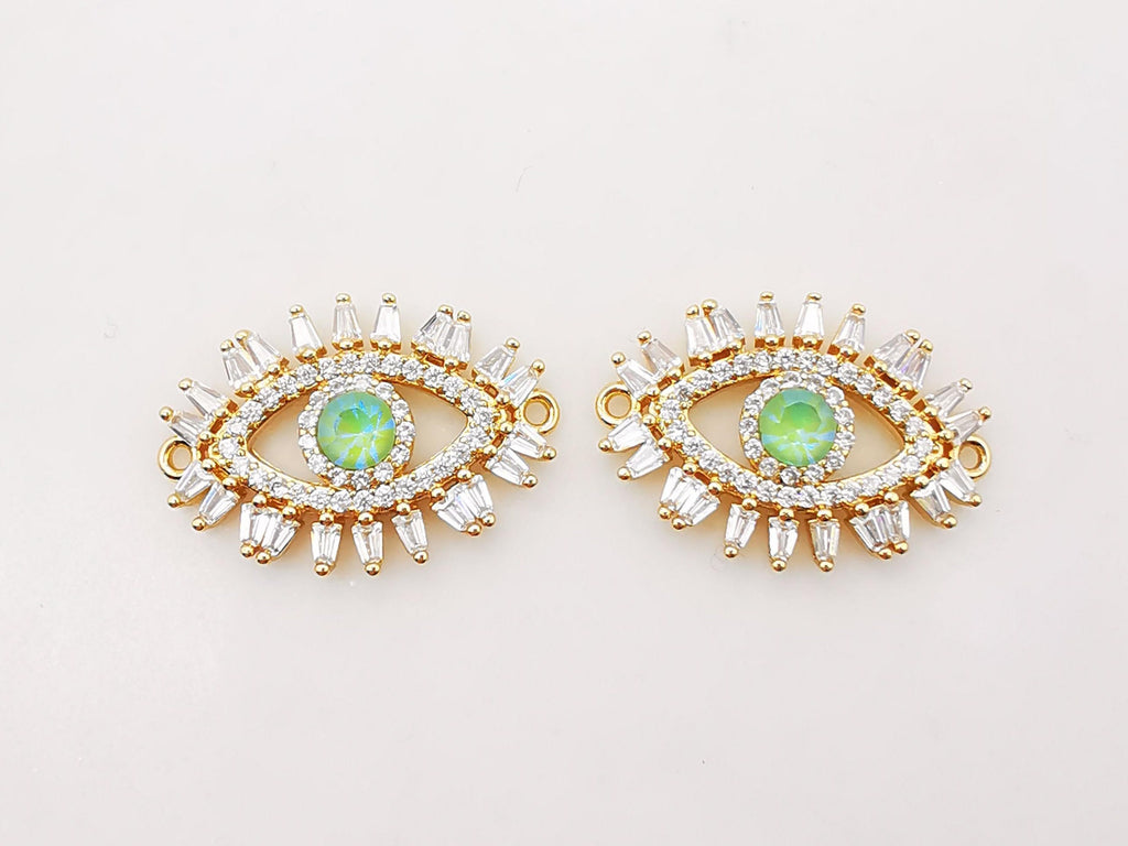 Evil Eye Connector Charm, 18K Gold Plated Micro CZ Pave Eye Connector, 15x21mm, Bracelet Making Charm, Jewelry Findings S316