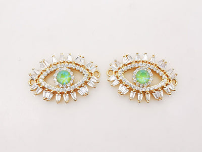 Evil Eye Connector Charm, 18K Gold Plated Micro CZ Pave Eye Connector, 15x21mm, Bracelet Making Charm, Jewelry Findings S316