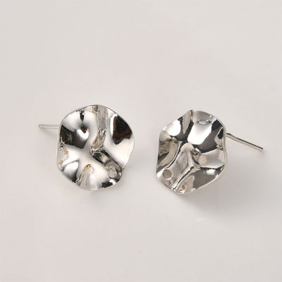 Round Pleats Earring Post, S925 Silver Pin, 14K Gold/Silver Plated, Nickel Free Earrings, Irregular Shape Ear Stud with Loop LL238