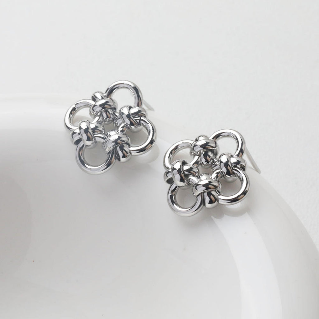 Knoted Flower Earring Post, 14K Gold/Silver, S925 Silver Pin Nickel Free Earrings, Flora Ear Stud with Loop GZ757