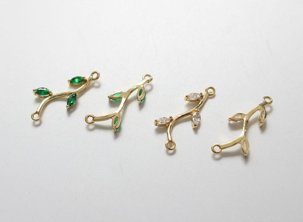 CZ Pave Leaf Connector, Cubic Zircon Crystal Leaf Pendant, Bracelet Necklace Pendant, 14K Gold Plated Charm, Jewelry Findings B027-ZX7034