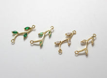 Load image into Gallery viewer, CZ Pave Leaf Connector, Cubic Zircon Crystal Leaf Pendant, Bracelet Necklace Pendant, 14K Gold Plated Charm, Jewelry Findings B027-ZX7034