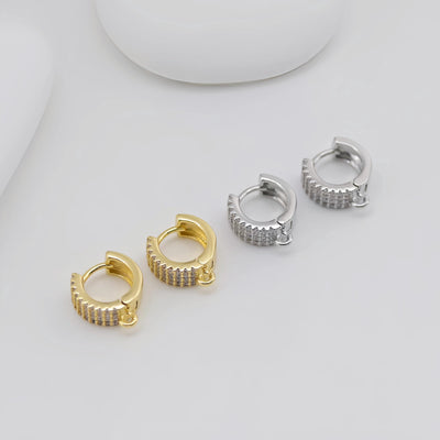 Cubic Zirconia Ear Hoops Multicolor Pave Crystal , 11.8mm, 18K Gold Plated Leverback Earrings, Huggie Hoops Earring D0547