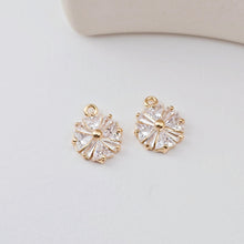 Load image into Gallery viewer, Round Flower Charm, Cubic Zircon Crystal Flower Pendant, CZ Earring Charms, 18K Gold Plated  Earring Charms, Jewelry Findings D0290